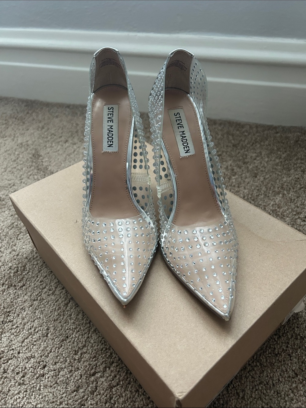 Steve Madden Clear Vala Rhinestone Pointed Toe Pumps